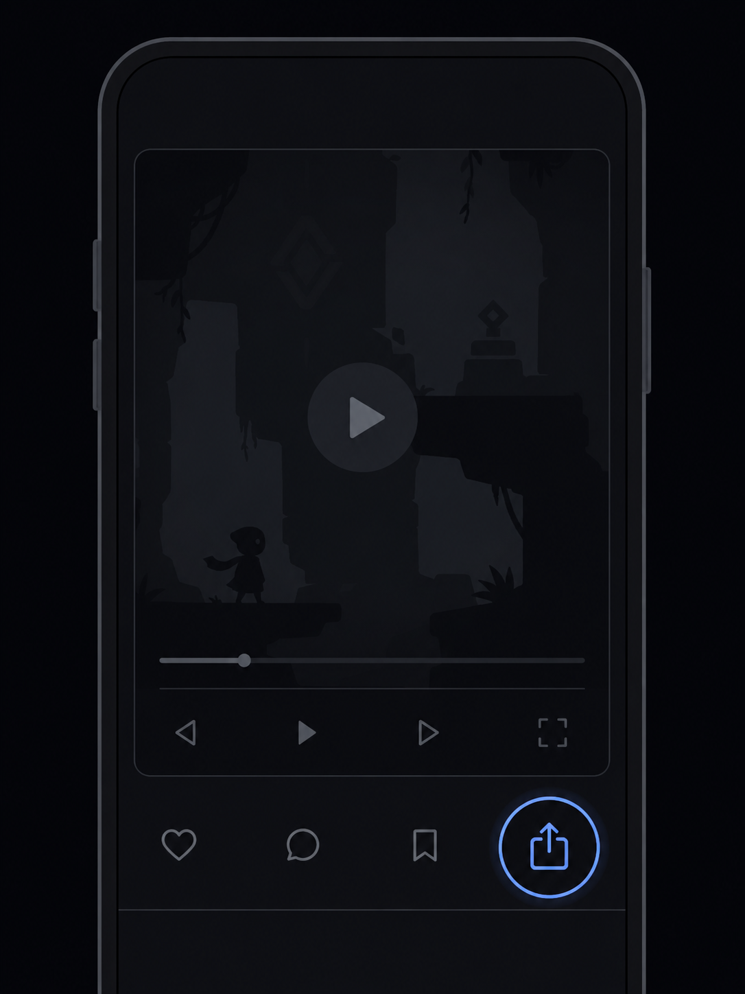 The share button highlighted on a video